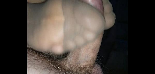  filling nylonsocks with cum after stocking footjob